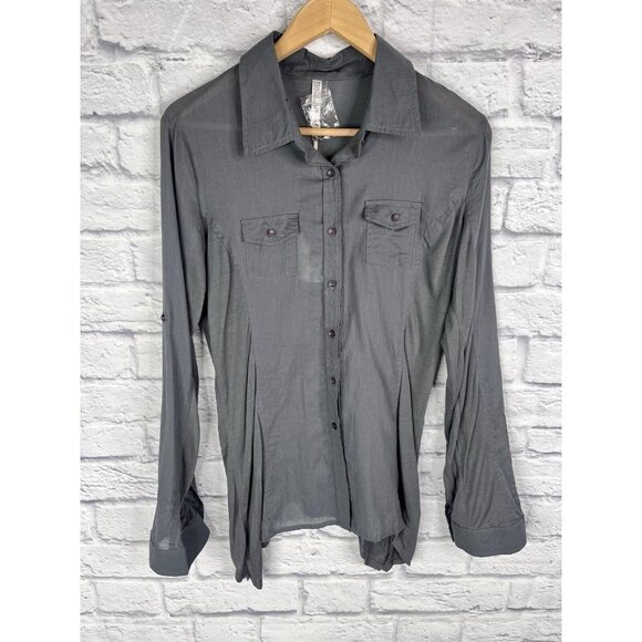 MONORENO Women's Gray Lightweight Semi-Sheer Button Down Blouse XL NWT - Picture 1 of 5
